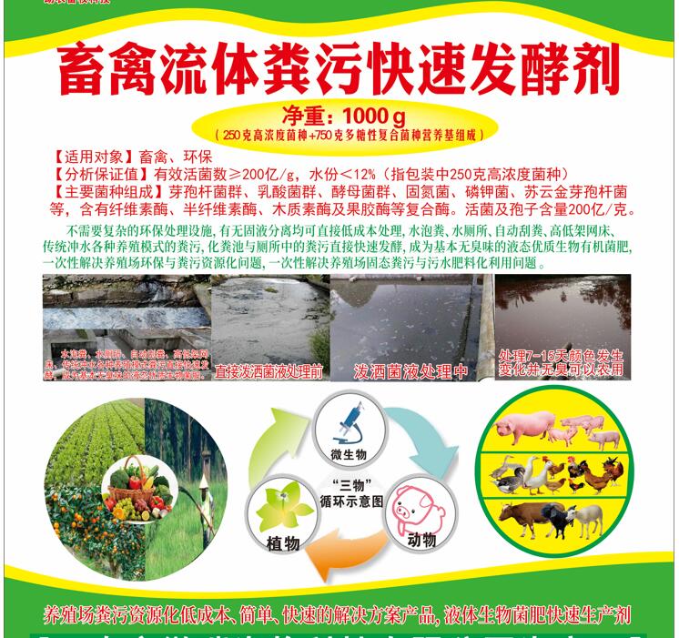 流體糞污快速發(fā)酵活菌劑——畜禽流體糞污快速發(fā)酵劑、高濃度廢水快速除臭發(fā)酵劑、廚余垃圾廢水除臭發(fā)酵劑、低成本解決養(yǎng)殖場(chǎng)與農(nóng)產(chǎn)品加工環(huán)保問(wèn)題的方案產(chǎn)品