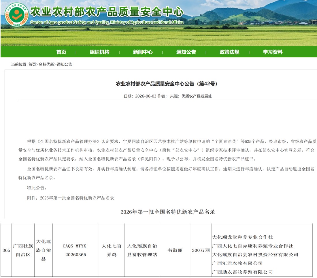大化七百弄雞榮獲農(nóng)業(yè)農(nóng)村部推薦的優(yōu)質(zhì)農(nóng)產(chǎn)品.jpg
